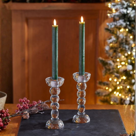 Faux Flame LED Table Candles – 2 Pack (Green, 25cm)